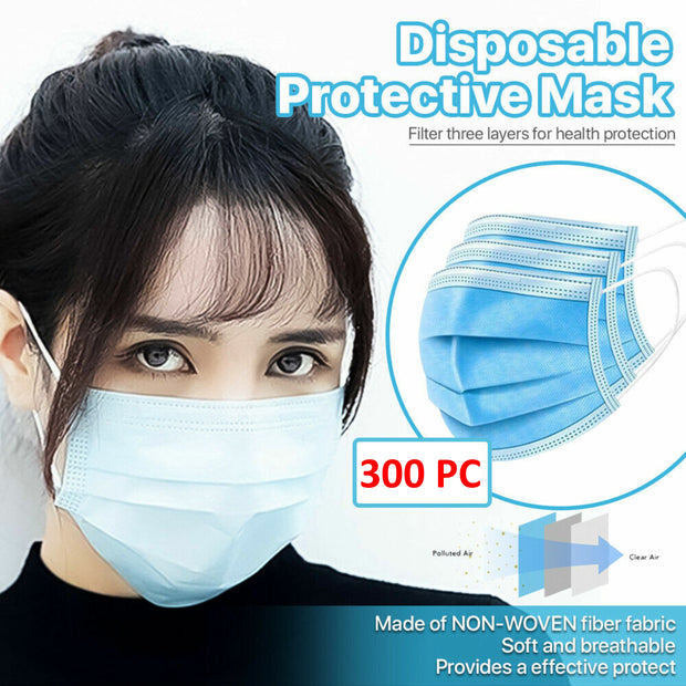 [300 PCS] 3-Ply Disposable Face Mask Non Medical Surgical Ear loop