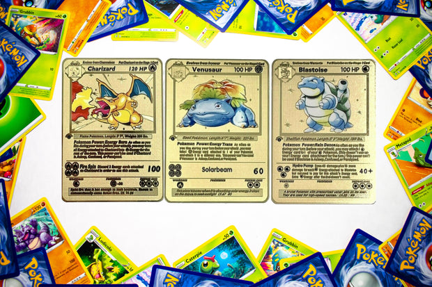 Metal Pokemon Cards Charizard Blastoise Venusaur Base Set Gold