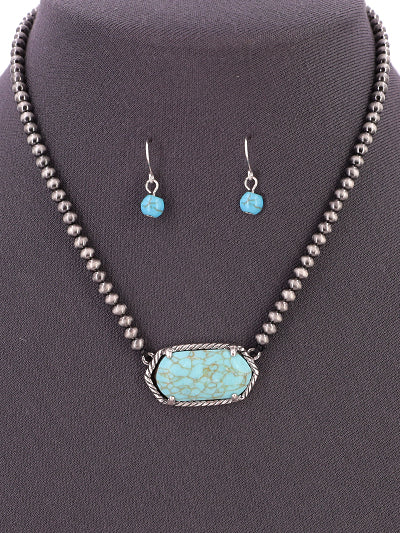Fashion Western Turquoise Navajo Necklace Set, Semi Pendant Pearl Turquoise Womens Necklace Set