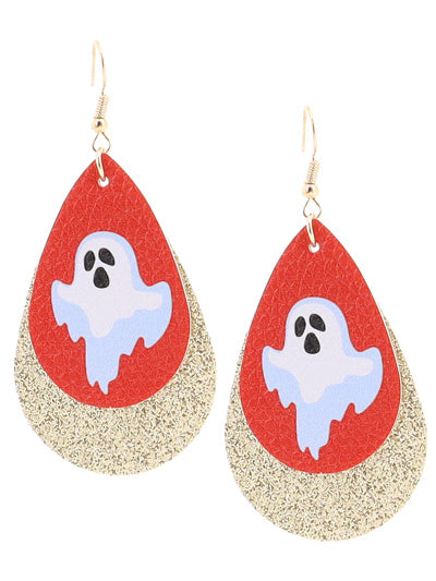 Halloween Earrings, Red and White Ghost Print Earrings, Statement Earrings, Gift for Halloween Active