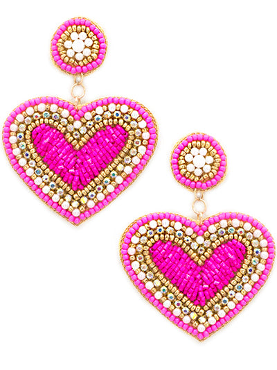 Fashion Heart Dark Pink Bead Seed Earring Set, Valentines Post Bead Seed Earring ,Gift for Her, Best Seller