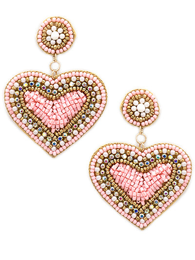 Fashion Heart Pink Bead Seed Earring Set, Valentines Post Bead Seed Earring ,Gift for Her, Best Seller