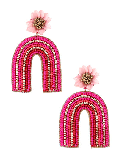 Pink Rainbow Seed Bead Earrings, Rainbow Gay Pride Earring, Statement Pride Earring, Gift for her, Gift for Girlfriend