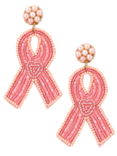 Pink Post Ribbon Dangling Drop Earring, Gift for Her