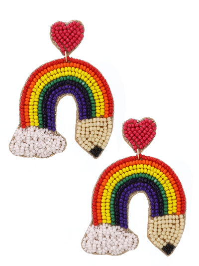 LGBT Gay Pride Pencil Seed Bead Earrings, Rainbow Gay Pride Earring, Statement Pride Earring, Gift for her, Gift for Girlfriend