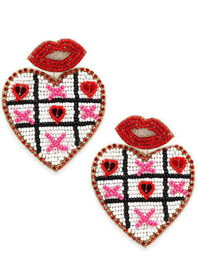 Fashion Tic Tac Toe Heart Bead Seed Earring Set, Valentines Bead Seed Earring ,Gift for Her, Best Seller