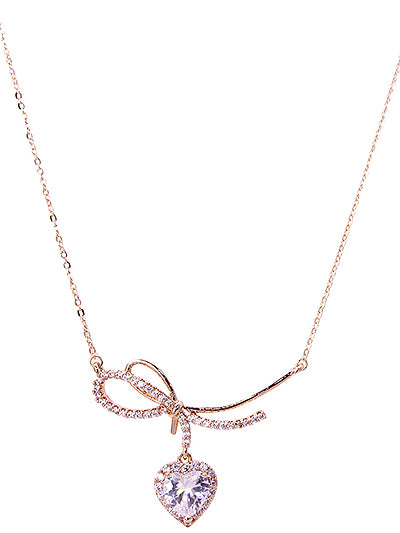 Bow Heart Gold Necklace Set, Bowtie and Heart Gold Necklace, Statement Jewelry, Gift for her, Gift for Girlfriend