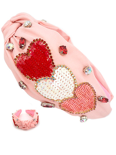Fashion Three Heart Bead Headband, Valentines Day Pink Headband ,Gift for Her, Best Seller