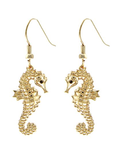 Fashion Gold Tone Fish Hook Earring Set, Sealife Seahorse Earring Set, Gift for Her