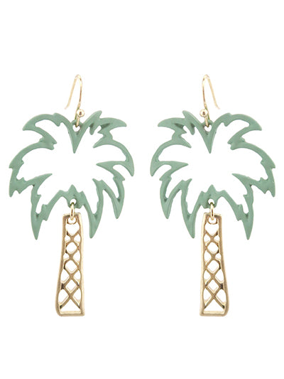 Womens Fashion Sealife Green Rubber Coat Palm Tree Earrings, Gift For Her