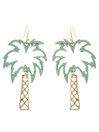 Womens Fashion Sealife Green Rubber Coat Palm Tree Earrings, Gift For Her