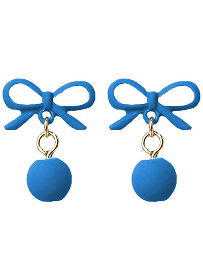 Womens Fashion Bow and Bead Bow Blue Earring, Gift for Her