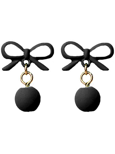 Womens Fashion Bow and Bead Bow Black Earring, Gift for Her