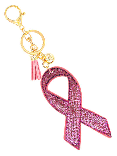 Pink Ribbon Gold Plated Breast Cancer Awareness Keychain