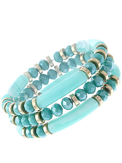 Acrylic Tube Blue Metal Finish Glass Beads Multi Strand Stretch Bracelet