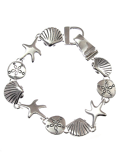 Womens Fashion Silver Tone Sealife Sea Glass Magnetic Bracelet Gift for Her
