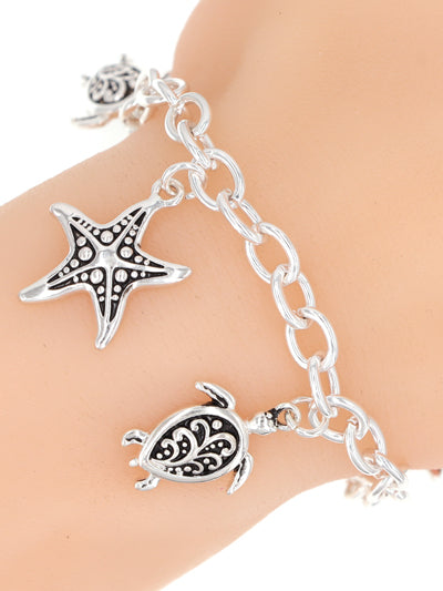 Womens Fashion Sealife Mix Charm Pendant Toggle Bracelet, Gift For Her