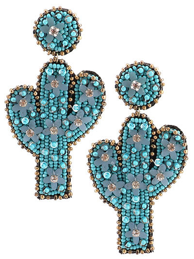 Cactus Earrings, Garden Seed Bead Cactus Fashion Western Earrings, Cactus Western Womens Earring Set