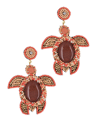 Womens Fashion Sealife Pink Seed Bead Turtle Earrings