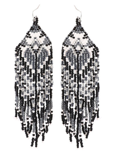 Western Style Black Bead Seed Geometric Earrings, Gift for Her