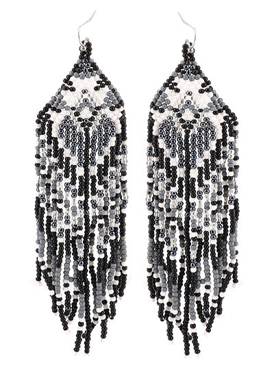 Western Style Black Bead Seed Geometric Earrings, Gift for Her