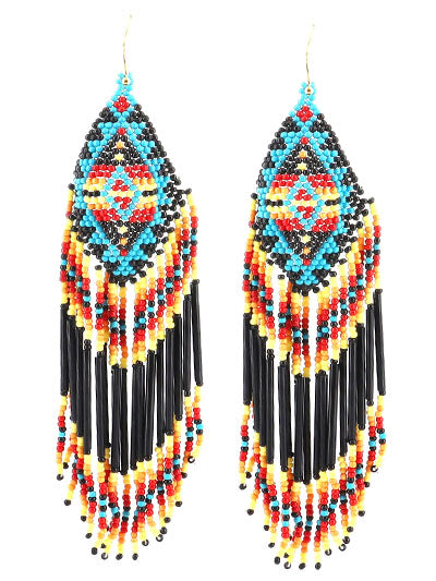 Western Blue Bead Seed Geometric Earrings, Gift for Her