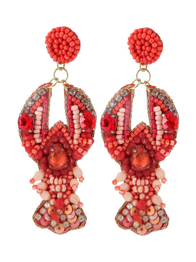 Womens Fashion Sealife Seed Bead Crawfish Earrings