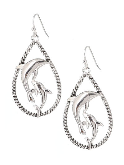 Womens Fashion Sealife Rope Tex Teardrop Dolphin Earrings Set,Gift for Her