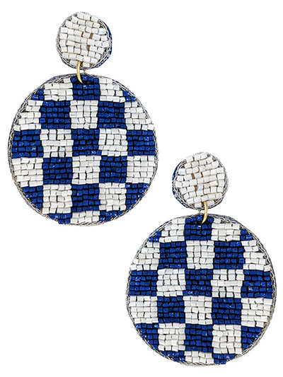 Blue and White Bead Seed Earring Set, Post Circle Earring, Gift for her, Gift for Soror