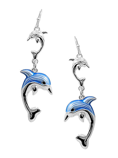 Womens Fashion Blue Dolphin Sealife Earrings Set, Gift For Her