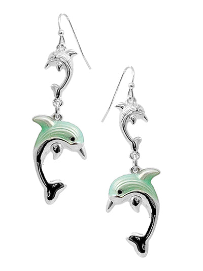 Womens Fashion Green Dolphin Sealife Earrings Set, Gift For Her