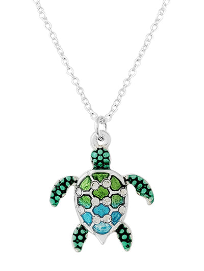 Womens Fashion Sealife Abalone Multi Glass Turtle Necklace