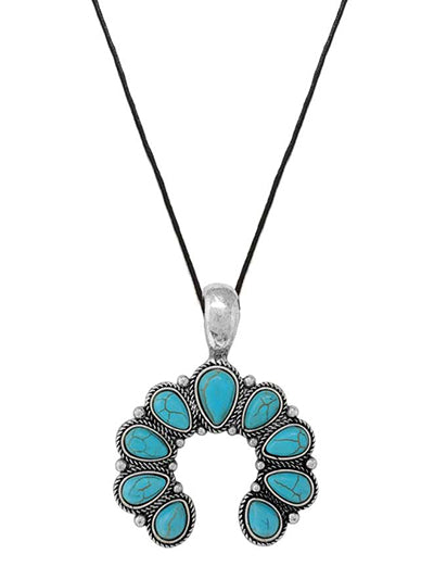 Squash Blossom Fashion Western Turquoise Necklace, Squash Blossom Stone Chain Turquoise Womens Set