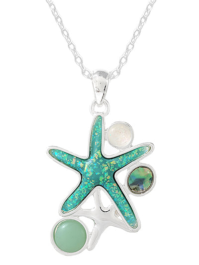 Womens Fashion Sealife Abalone Multi Glass Starfish Necklace