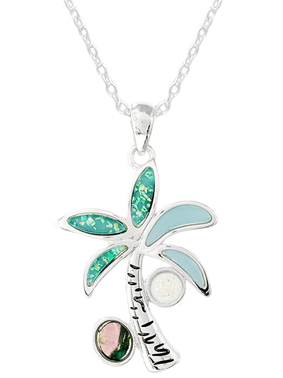 Womens Fashion Sealife Abalone Multi Glass Palm Tree Dolphin Necklace