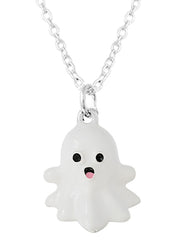 Halloween Ghost Necklace, 3D White Ghost Epoxy Pendant Necklace, Gift for Her, Gift for Holiday