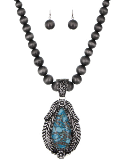 Navajo Fashion Western Turquoise Necklace, Semi Stone Pendant Necklace Set
