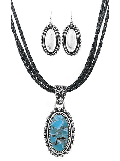 Fashion Western Turquoise Necklace Set, Turquoise Womens Handcrafted Stone Necklace Set