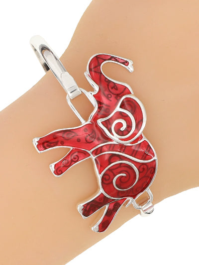 Elephant Epoxy Bracelet, Silver Wire Bangle, Ethnic Adjustable Bracelet, Gift for Her