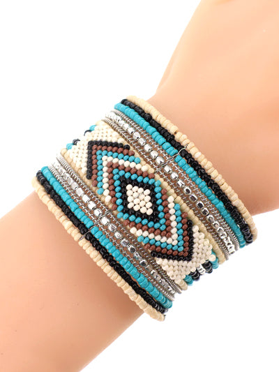 Fashion Seed Beed Cuff Bracelet, Turquoise Cuff Bangle Womens Bracelet, Boho Bracelet