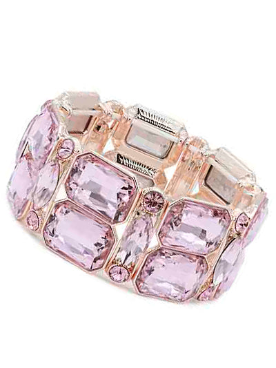 Womens Fashion Rose Gold Plated Pink Color Stretch Crystal Braclet, Gift For Her