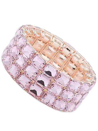 Womens Fashion Rose Gold Plated Pink Color Stretch Multi Stone Crystal Braclet, Gift For Her