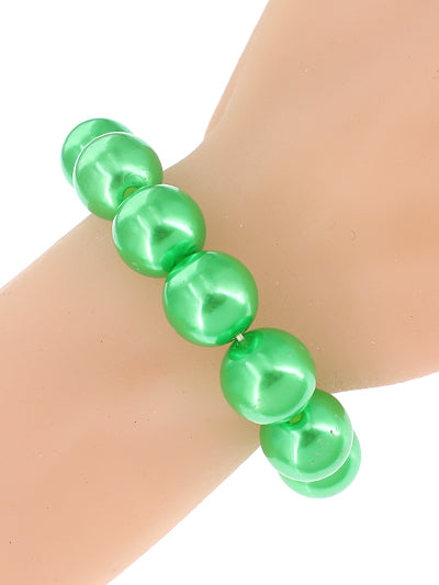 Womens Green Stackable Beads Bracelet, Womens Plastic Pearl Bracelet, Gift for Soror