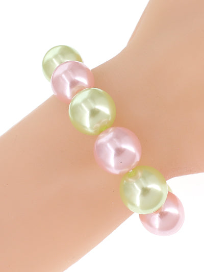 Womens Pink & Green Stackable Beads Bracelet, Womens Plastic Pearl Bracelet, Gift for Soror