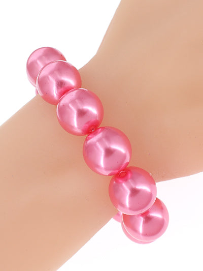 Womens Pink Stackable Beads Bracelet, Womens Plastic Pearl Bracelet, Gift for Soror