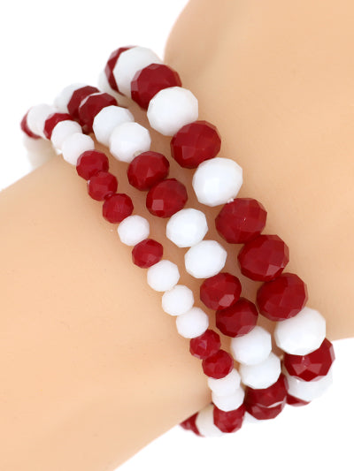 Red and White Glass Beads Multi Strand Bracelet Set, Delta Sigma Theta Gift For Soror
