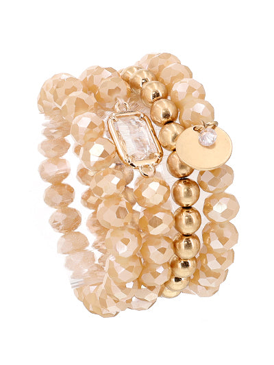 Womens Fashion Coffee and Gold Mix Beads Stacked Bracelet Set, Gift for Her