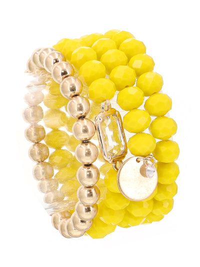 Womens Fashion Yellow Glass Beads Multi Strand Stretch Bracelet