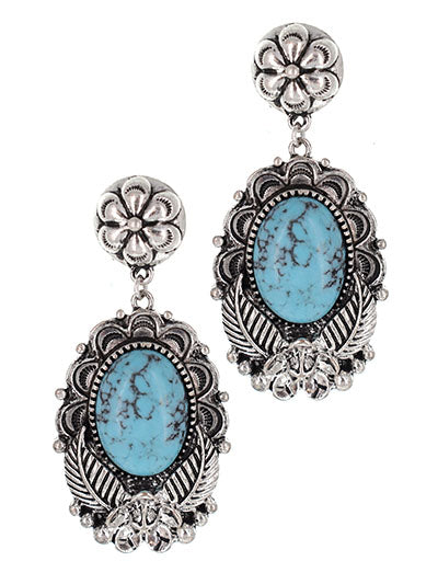 Concho Fashion Western Turquoise Semi Stone Earring Set, Western Post Concho Earring Set