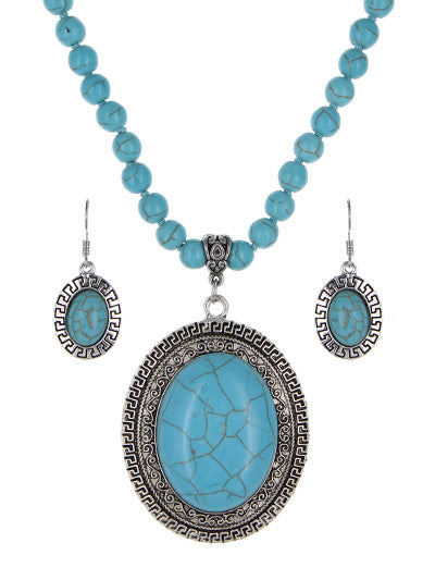 Fashion Western Turquoise Necklace, Oval Pendant Necklace Set